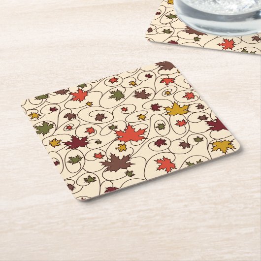 Whimsical Herfst Curly Maple Leaf Pattern Kartonnen Onderzetters (Schuin)