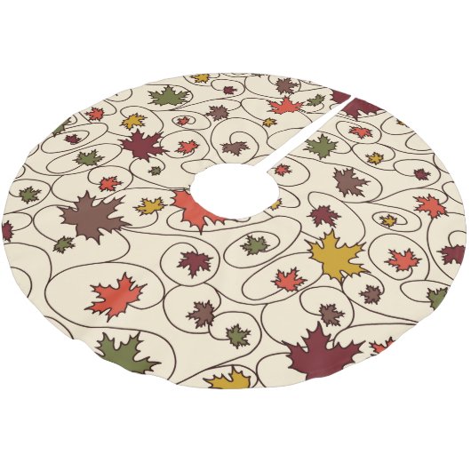 Whimsical Herfst Curly Maple Leaf Pattern Kerstboom Rok (Gekanteld)