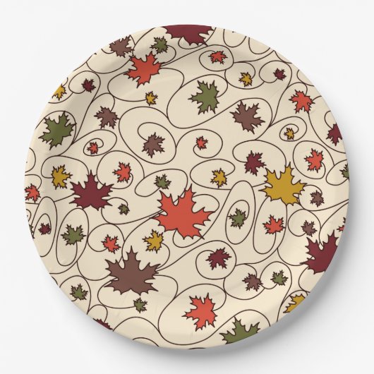 Whimsical Herfst Curly Maple Leaf Pattern Papieren Bordje (Voorkant)