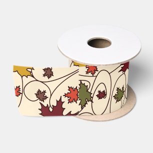 Whimsical Herfst Curly Maple Leaf Pattern Satijnen Lint
