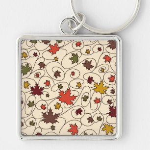 Whimsical Herfst Curly Maple Leaf Pattern Sleutelhanger