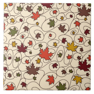 Whimsical Herfst Curly Maple Leaf Pattern Tegeltje