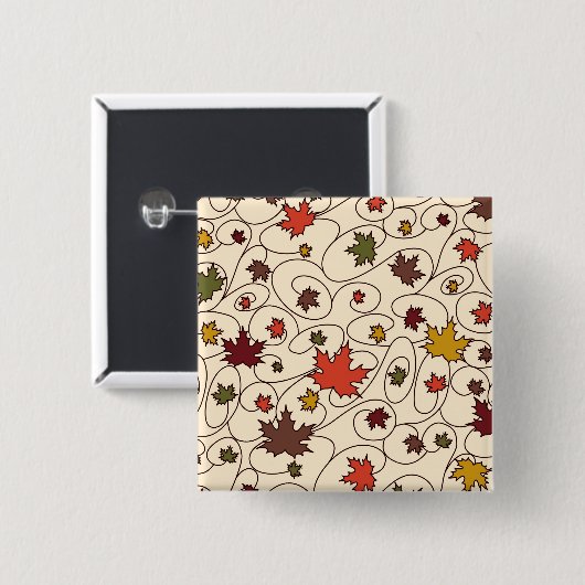 Whimsical Herfst Curly Maple Leaf Pattern Vierkante Button 5,1 Cm (Voorkant /achterkant)