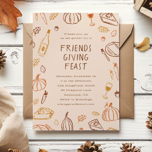 Whimsical Herfst Doodles Friendsgiving Dinner Kaart
