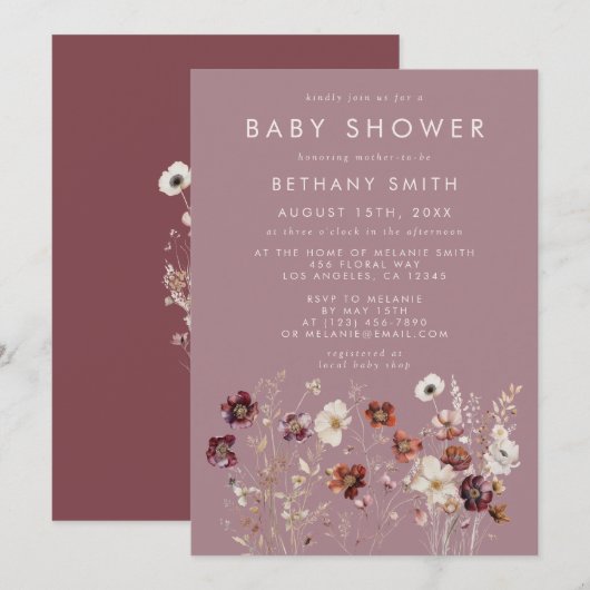 Whimsical Herfst Dried Flowers Mauve Baby shower Kaart (Voorkant / Achterkant)