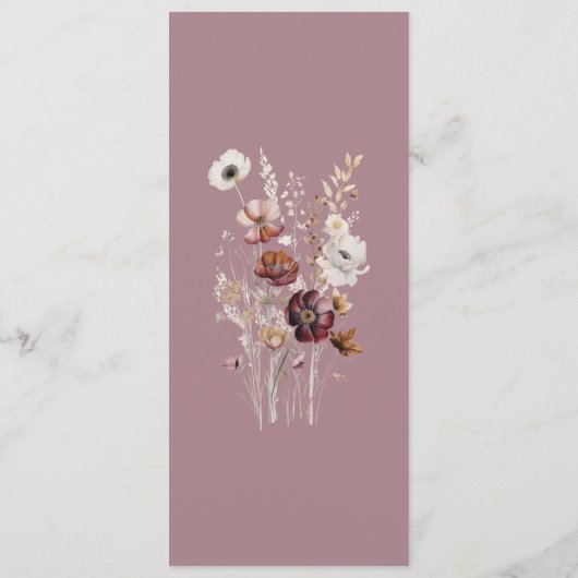 Whimsical Herfst Dried Flowers Mauve Wedding Menu (Achterkant)