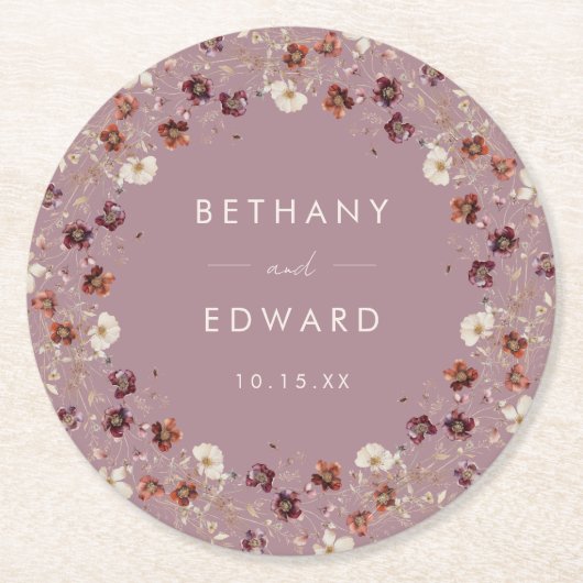 Whimsical Herfst Dried Flowers Mauve Wedding Ronde Kartonnen Onderzetter (Voorkant)
