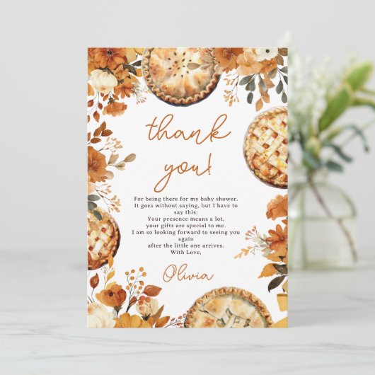 Whimsical Herfst Floral Little Cutie Pie Baby show Bedankkaart (Staand voorkant)