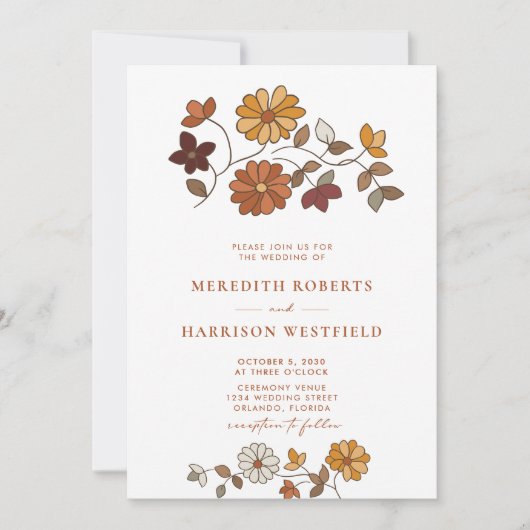 Whimsical Herfst Floral QR Code Wedding Kaart (Voorkant)