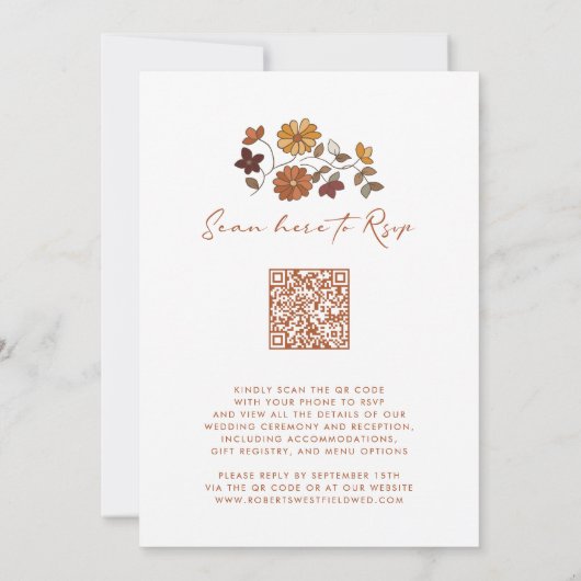 Whimsical Herfst Floral QR Code Wedding Kaart (Achterkant)
