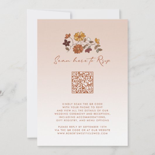 Whimsical Herfst Floral QR Code Wedding Kaart (Achterkant)