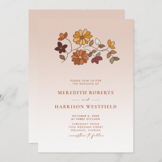 Whimsical Herfst Floral QR Code Wedding Kaart (Voorkant / Achterkant)