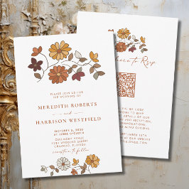 Whimsical Herfst Floral QR Code Wedding Kaart