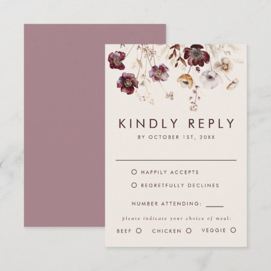 Whimsical Herfst Floral Wedding RSVP Kaartje (Voorkant / Achterkant)