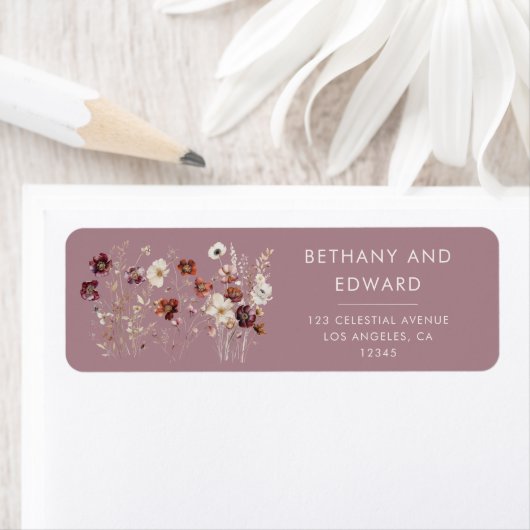 Whimsical Herfst Flowers Mauve Wedding Etiket (Insitu)