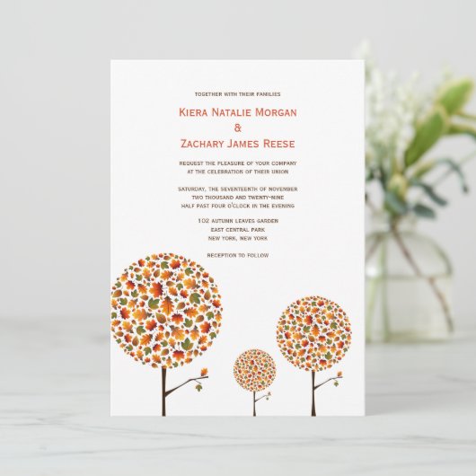 Whimsical herfst herfst laat Pop boom bruiloft Inv Kaart (Staand voorkant)