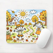 Whimsical Herfst Kinderen en Uil Muismat (Met muis)