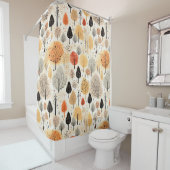 Whimsical herfst laat bomen beige oranje herfst douchegordijn (In situ)