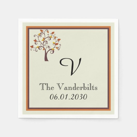 Whimsical Herfst Monogram Huwelijksmonogram Huweli Servet (Voorkant)