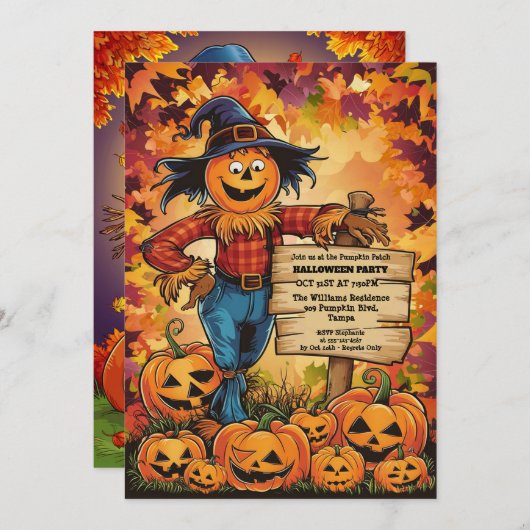 Whimsical herfst oogst Halloween Party Kaart (Voorkant / Achterkant)