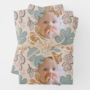 Whimsical Herfst Pastel Foliage Patroon & Foto Inpakpapier Vel