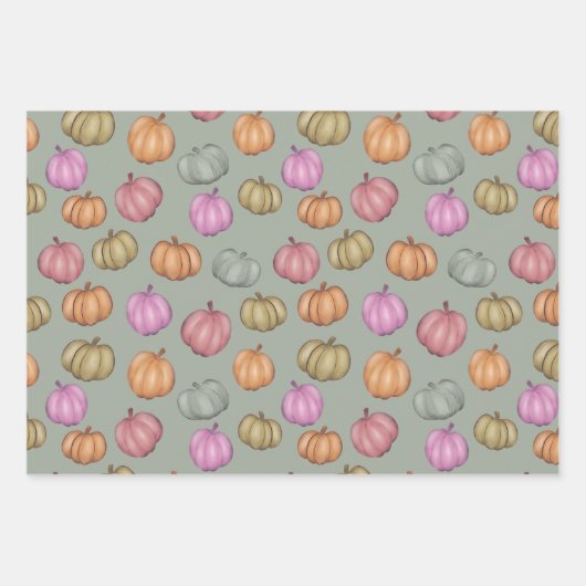 Whimsical Herfst Pastel Pompoen Patroon Inpakpapier Vel (Voorkant 3)