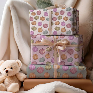 Whimsical Herfst Pastel Pompoen Patroon Inpakpapier Vel