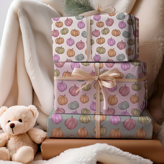 Whimsical Herfst Pastel Pompoen Patroon Inpakpapier Vel