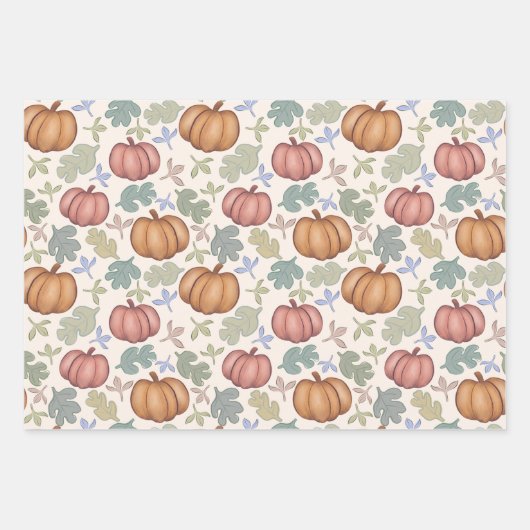 Whimsical Herfst Pastel Pompoen Patroon Wrapping P Inpakpapier Vel (Voorkant)