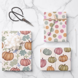 Whimsical Herfst Pastel Pompoen Patroon Wrapping P Inpakpapier Vel
