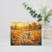 Whimsical Herfst Pompoen Pad Mops Illustratie Briefkaart (Staand voorkant)