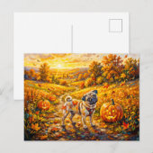 Whimsical Herfst Pompoen Pad Mops Illustratie Briefkaart (Voorkant / Achterkant)