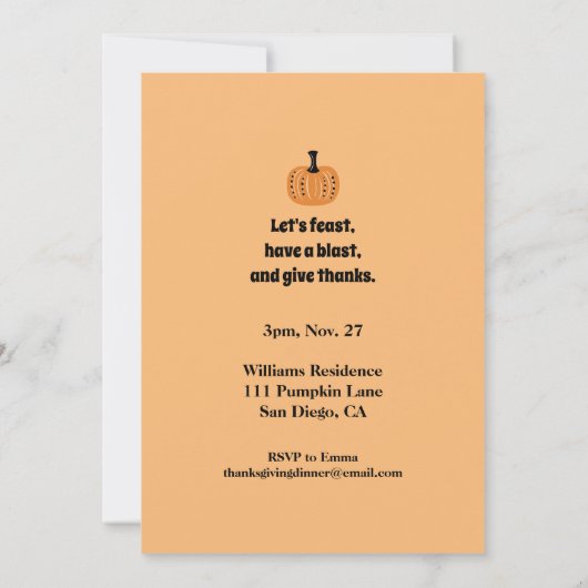 Whimsical Herfst Pumpkin Thanksgiving Party Kaart (Achterkant)