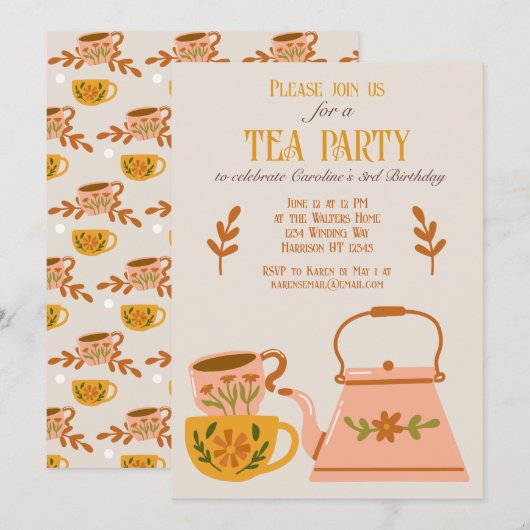 Whimsical Herfst Sprookje Tea Party Kaart (Voorkant / Achterkant)