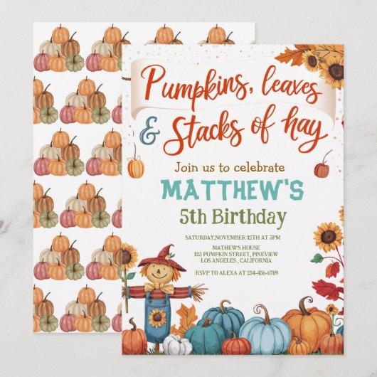 Whimsical Herfst Verjaardagsuitnodiging Kaart (Voorkant / Achterkant)