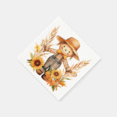 Whimsical herfst vogelverschrikker, zonnebloemen, servet (Hoek)