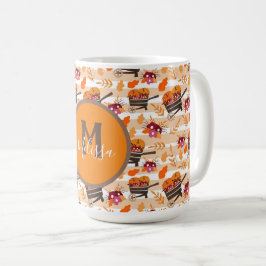 Whimsical Herfst Wheelbarrows Pattern Monogram Koffiemok