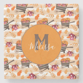 Whimsical Herfst Wheelbarrows Pattern Monogram Stenen Onderzetter