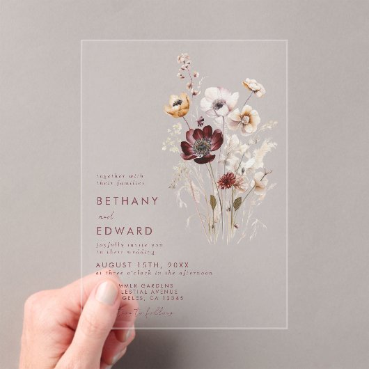 Whimsical Herfst Wildflower Wedding Acryl Uitnodigingen (Insitu (Draagbaar))