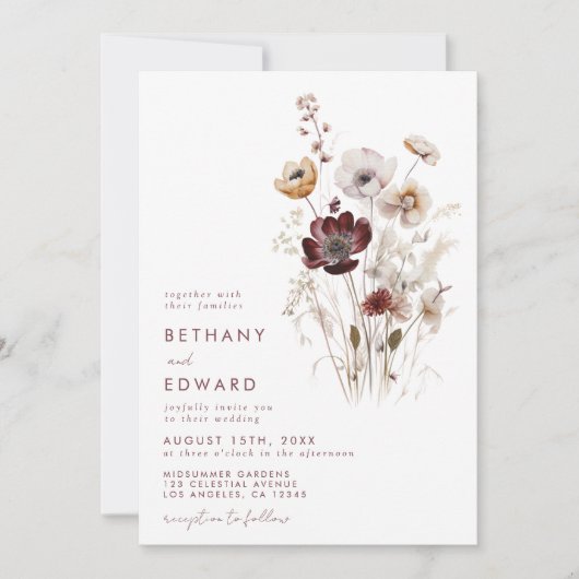 Whimsical Herfst Wildflower Wedding Kaart (Voorkant)