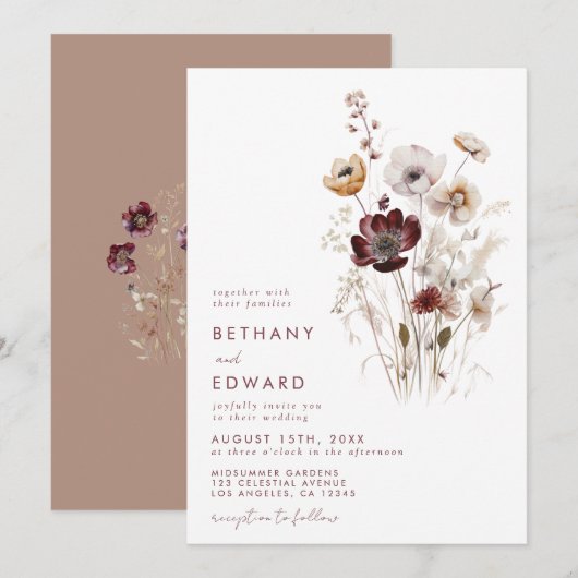 Whimsical Herfst Wildflower Wedding Kaart (Voorkant / Achterkant)