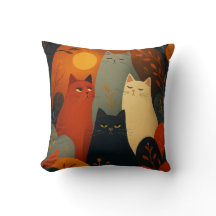 Whimsical Herfstkatten Mid Century Kunst