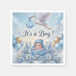 Whimsical Het is een Jongen Blauwe Ooievaar Baby S Servet