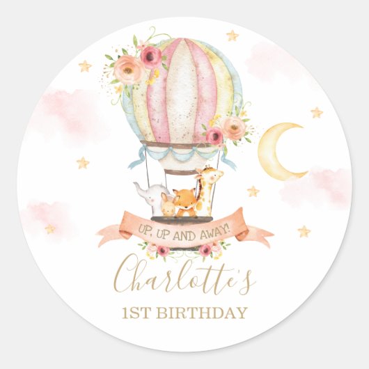Whimsical hete lucht ballon dieren dank u gunst ronde sticker (Voorkant)