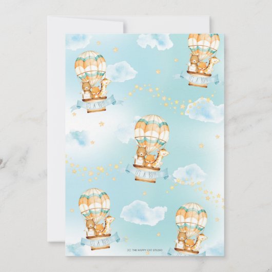 Whimsical Hete Luchtballon Baby shower Leuke Diere Bedankkaart (Achterkant)