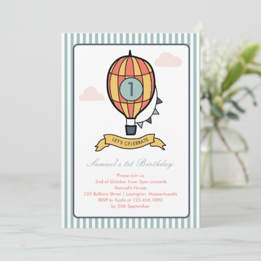 Whimsical Hete Luchtballon Eerste Verjaardag Uitno Kaart (Staand voorkant)