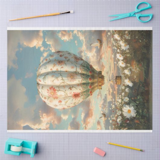 Whimsical Hete Luchtballon Rit Daisies Decoupage Tissuepapier (Craft)