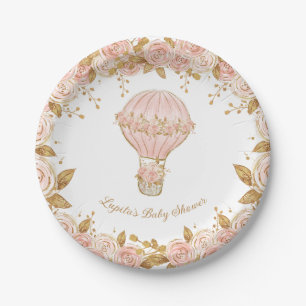 Whimsical Hete Luchtballon Roos Baby shower Papieren Bordje