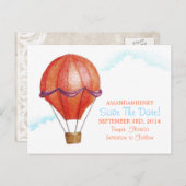 Whimsical  Hete Luchtballon Save the Date Aankondigingskaart (Voorkant / Achterkant)