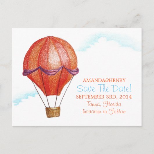 Whimsical  Hete Luchtballon Save the Date Aankondigingskaart (Voorkant)